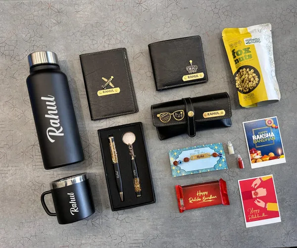 Premium Raksha Bandhan Personalised Gift Hamper for Brother | Custom Name Bottle, Wallet, Mug & Accessories Combo thumbnail 3
