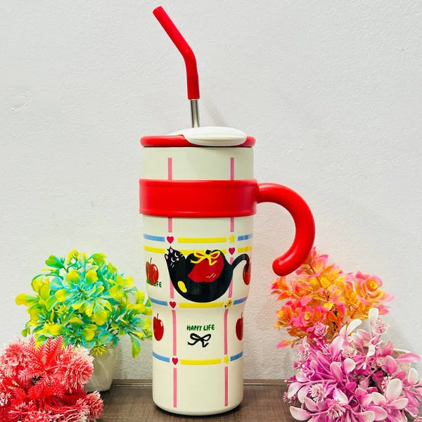 1200ml Stainless Steel Insulated Tumbler with Handle & Steel Straw | Leak Proof | 11hr Cold & 7hr Hot | Name Printing Available thumbnail 3