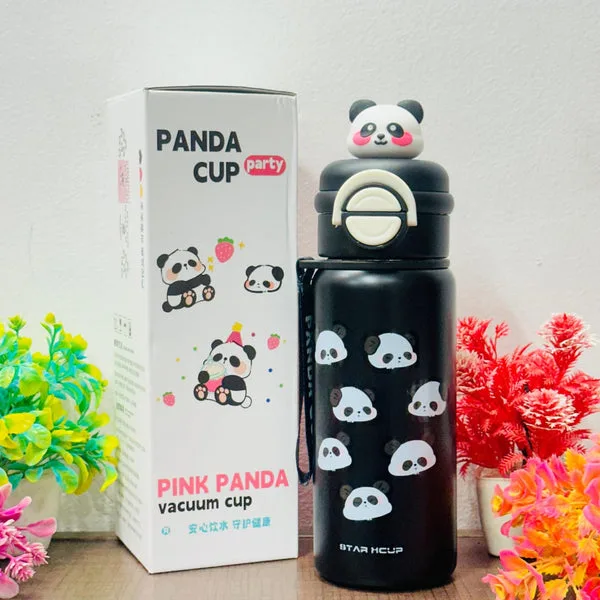 2 in 1 Panda Theme Stainless Steel Sipper Bottle | Insulated Hot & Cold Vacuum Flask | 500 ML (Pink Panda) thumbnail 3