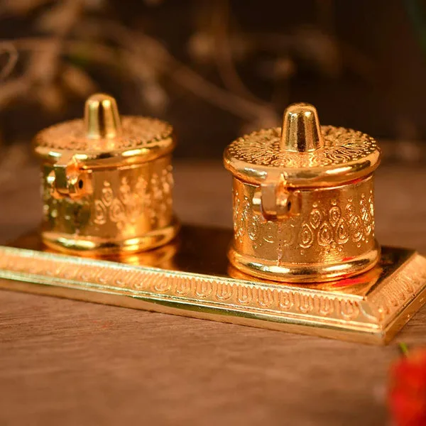 Handicraft Metal Kumkum Box – Decorative Sindoor Dabbi Chopda Showpiece (4 Inch) thumbnail 3