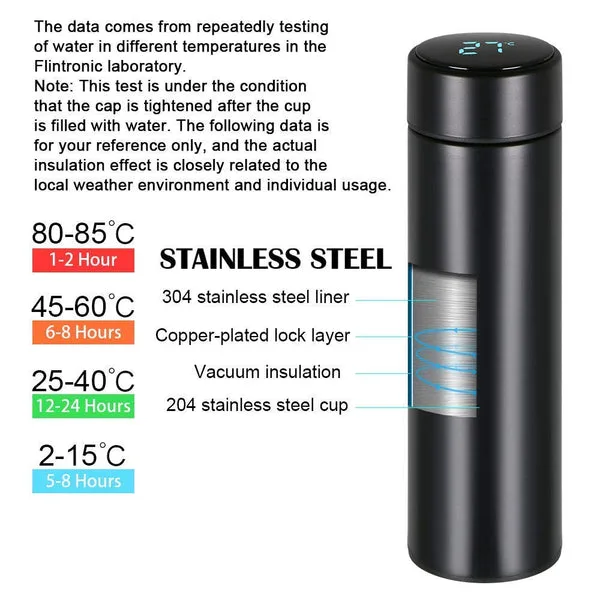 Smart LED Temperature Display Stainless Steel Flask (500ml) - Hot & Cold Insulated thumbnail 3