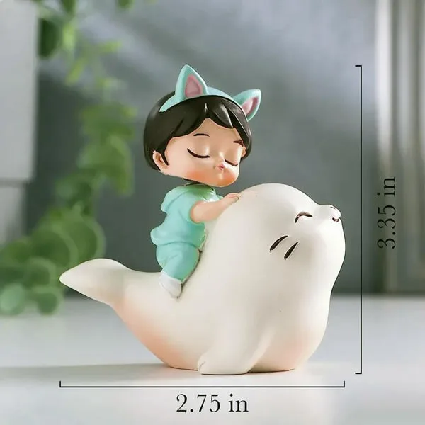 Resin Girl on Seal Fish car Dashboard Shaking Toys Bobble Head showpiece Gift for All Occasions thumbnail 2