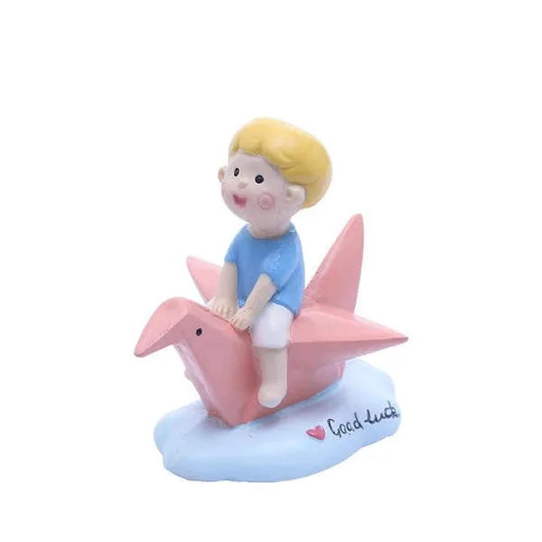 Boy on Paper Crane Good Luck Showpiece thumbnail 2