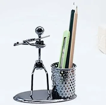 Metal Pen Pencil Holder showing musician playing flute Showpieces thumbnail 2