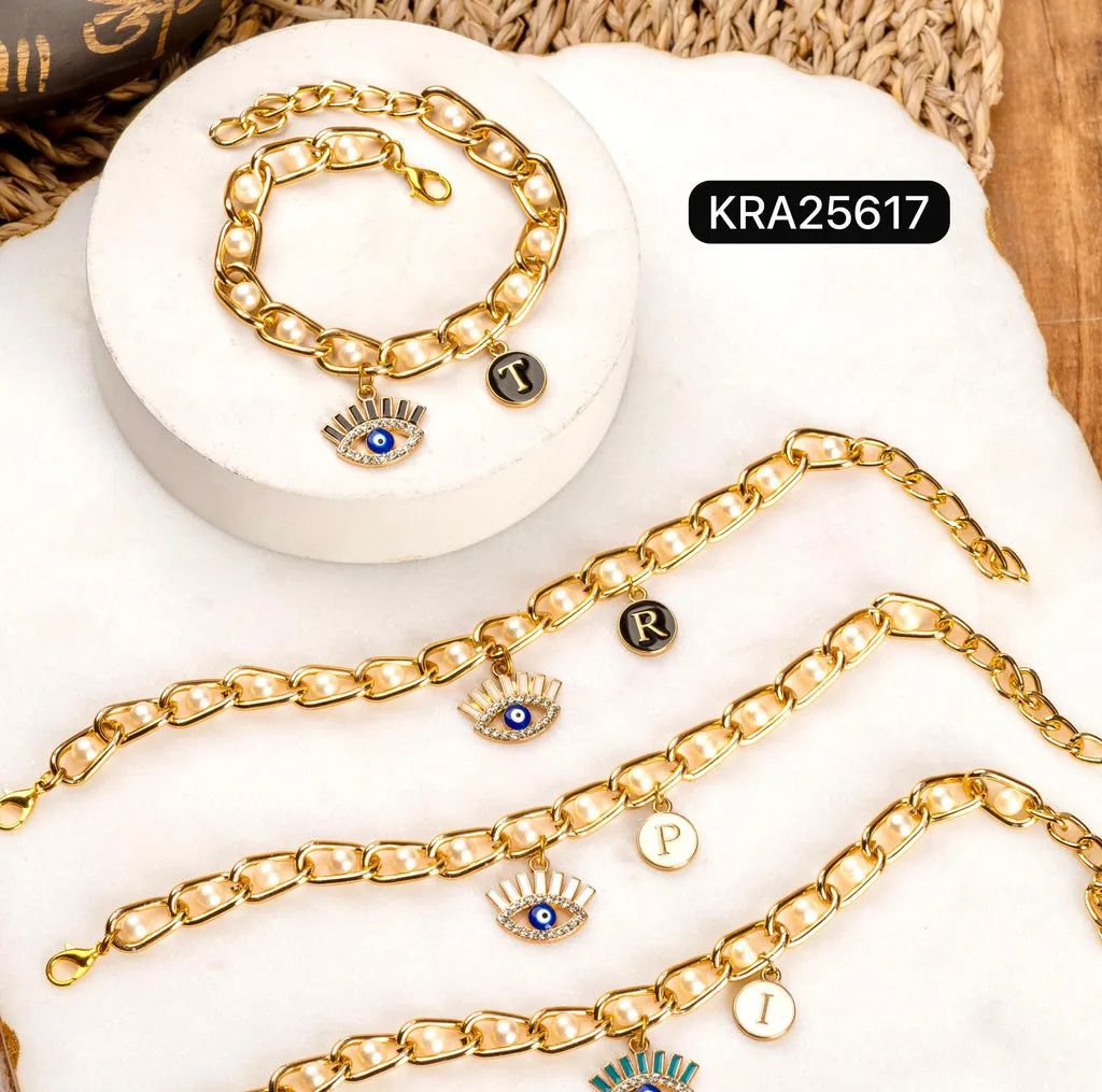 Trendy Metal & Pearl Personalised Bracelet with Evil Eye Charm thumbnail 3