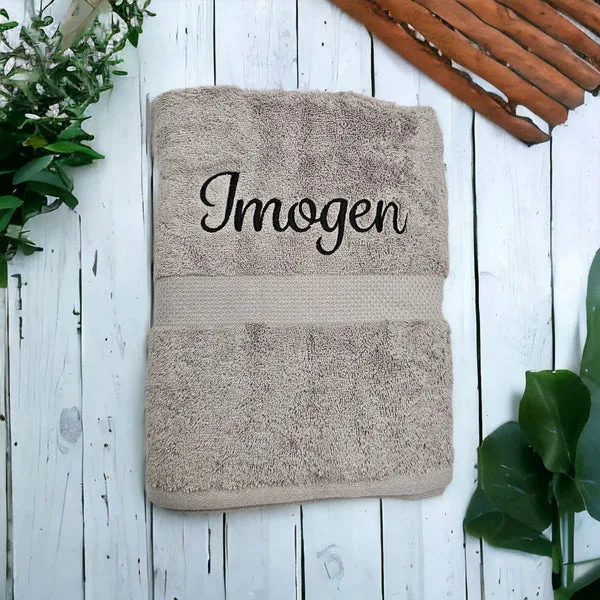 Personalised Cream Towels | Custom Name Embroidered | 100% Cotton Terry 600 GSM | Soft & Absorbent Luxury Bath Towel