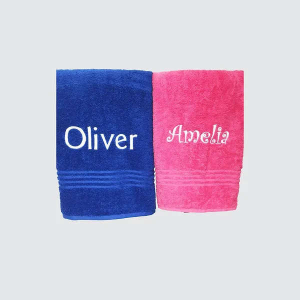 Personalised Blue & Pink Towels Set | Pack of 2 Custom Name Cotton Bath Towels thumbnail 2
