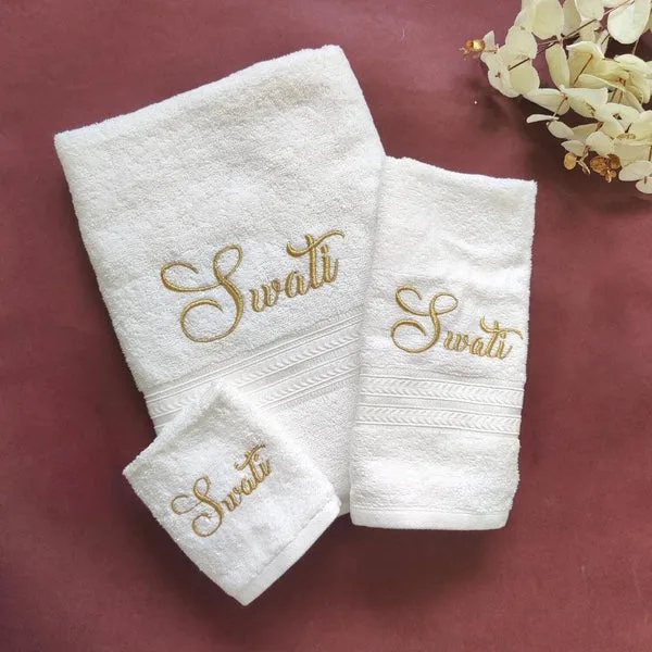 Personalised Towel Set – Face, Hand & Bath | Custom Name Cotton Towels