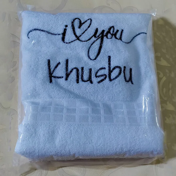 Personalised 100% Cotton White Towel with Custom Name Embroidery – Soft & Absorbent Bath Towel thumbnail 2