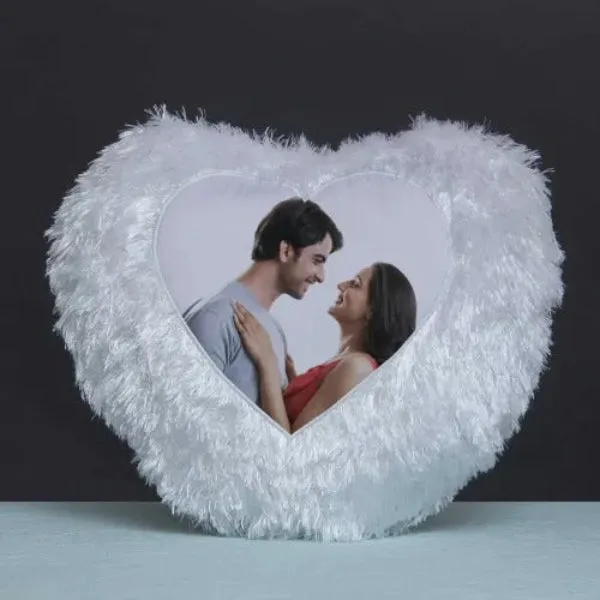 Personalized Heart-Shaped Fur Cushion | Romantic Gift for Couples thumbnail 2