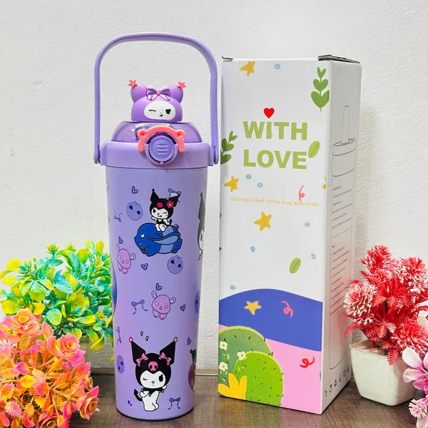 Kuromi Theme Insulated Stainless Steel Tumbler | 700 ML Leak-Proof Sipper with Handle | 3D Print Cute Bottle thumbnail 6
