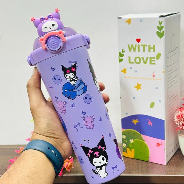 Kuromi Theme Insulated Stainless Steel Tumbler | 700 ML Leak-Proof Sipper with Handle | 3D Print Cute Bottle thumbnail 5