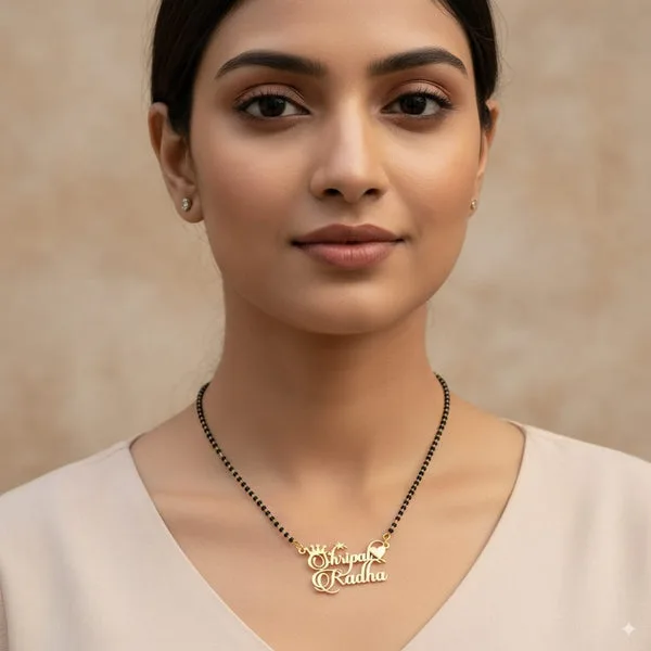 Personalized Couple Name Mangalsutra – Custom Gold Plated Name Pendant with Crown & Star Design thumbnail 2