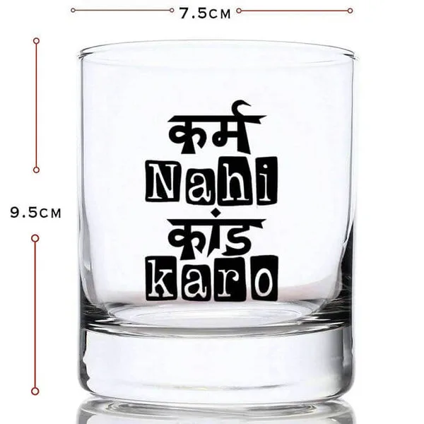 Funny “Karm Nahi Kand Karo” Printed Whiskey Glass 300 ml | Premium Transparent Whisky Glass | Quirky Gift for Friends & Party Lovers thumbnail 2