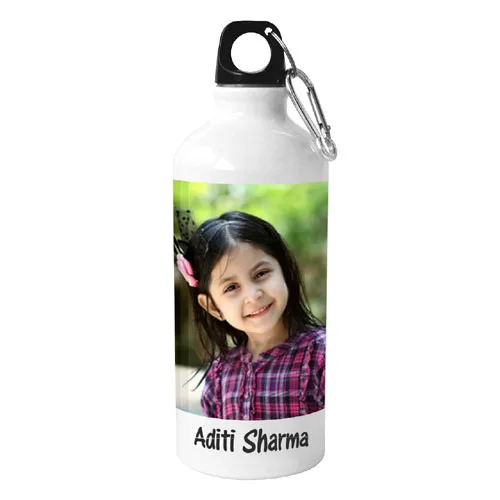 White Personalised Sipper Bottle - water bottles with photo and name thumbnail 2