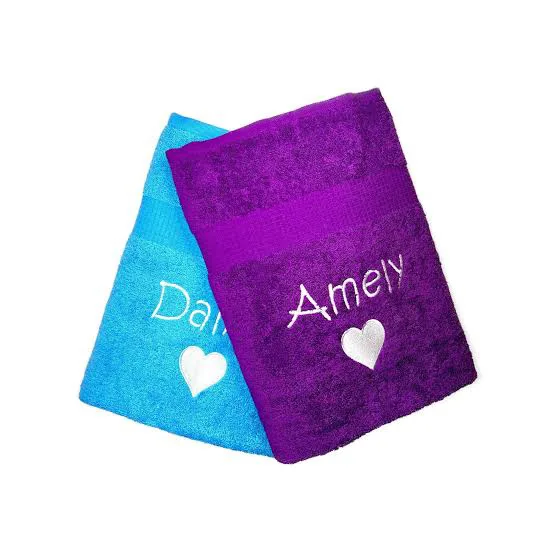 Personalized Embroidered Bath Towels Set of 2 | Custom Name Towels with Heart Design thumbnail 2