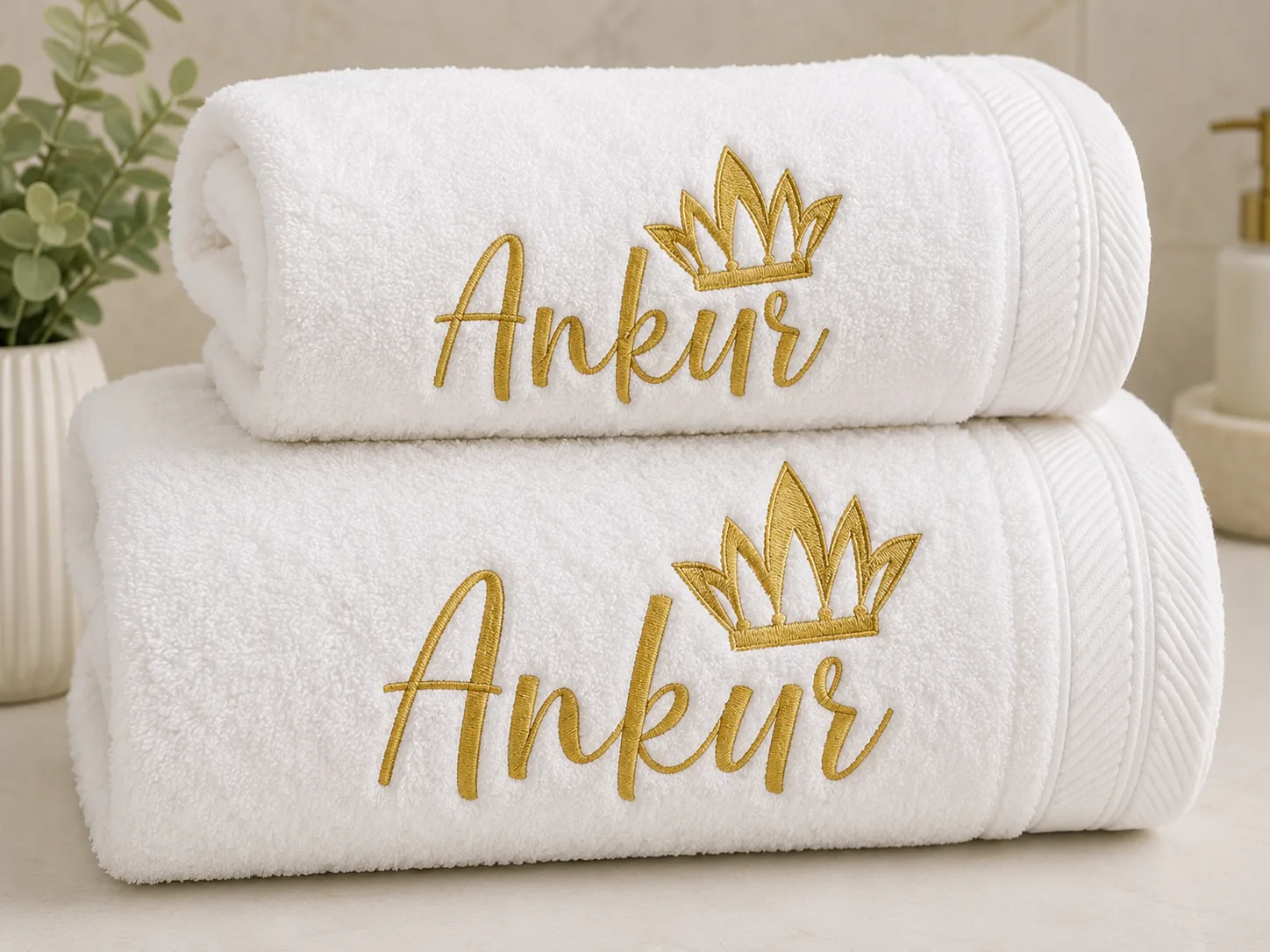 Personalized Name Embroidered Bath Towel with Crown Design thumbnail 3