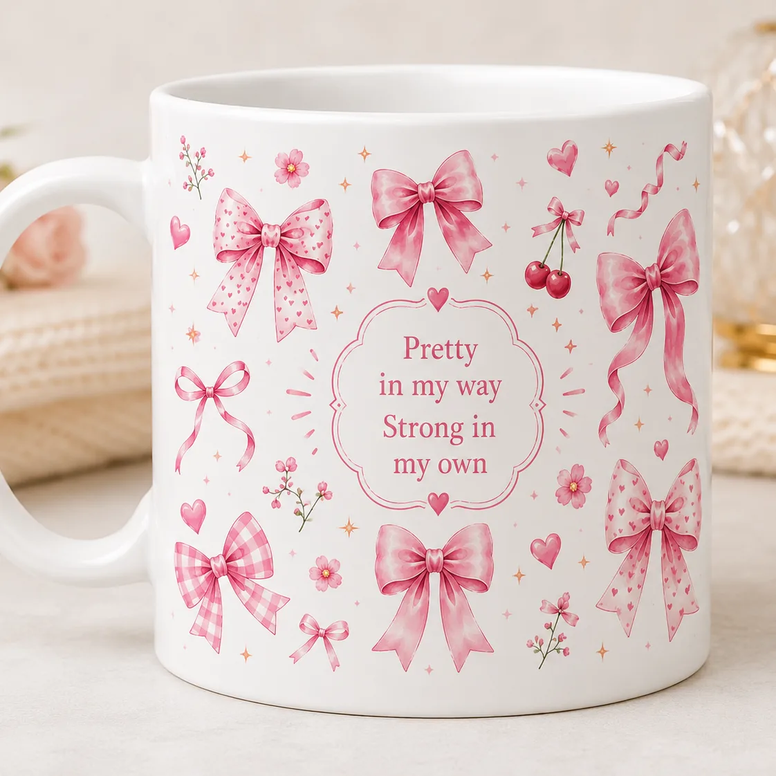 I'm Just A Girl – Coquette Bow Premium Ceramic Mug (11 oz) thumbnail 3