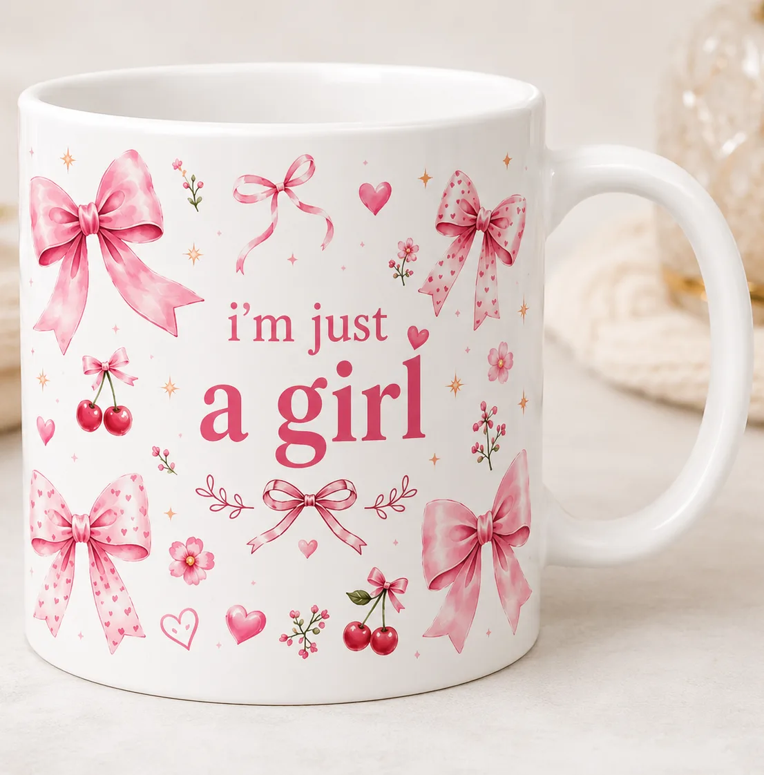 I'm Just A Girl – Coquette Bow Premium Ceramic Mug (11 oz) thumbnail 2