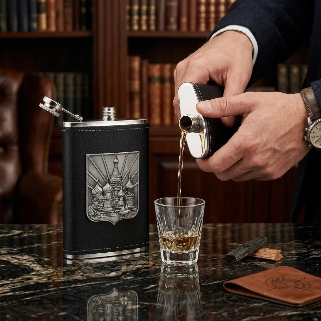 Premium Leatherette Wrapped Stainless Steel Hip Flask (9 oz / 270 ml) thumbnail 3