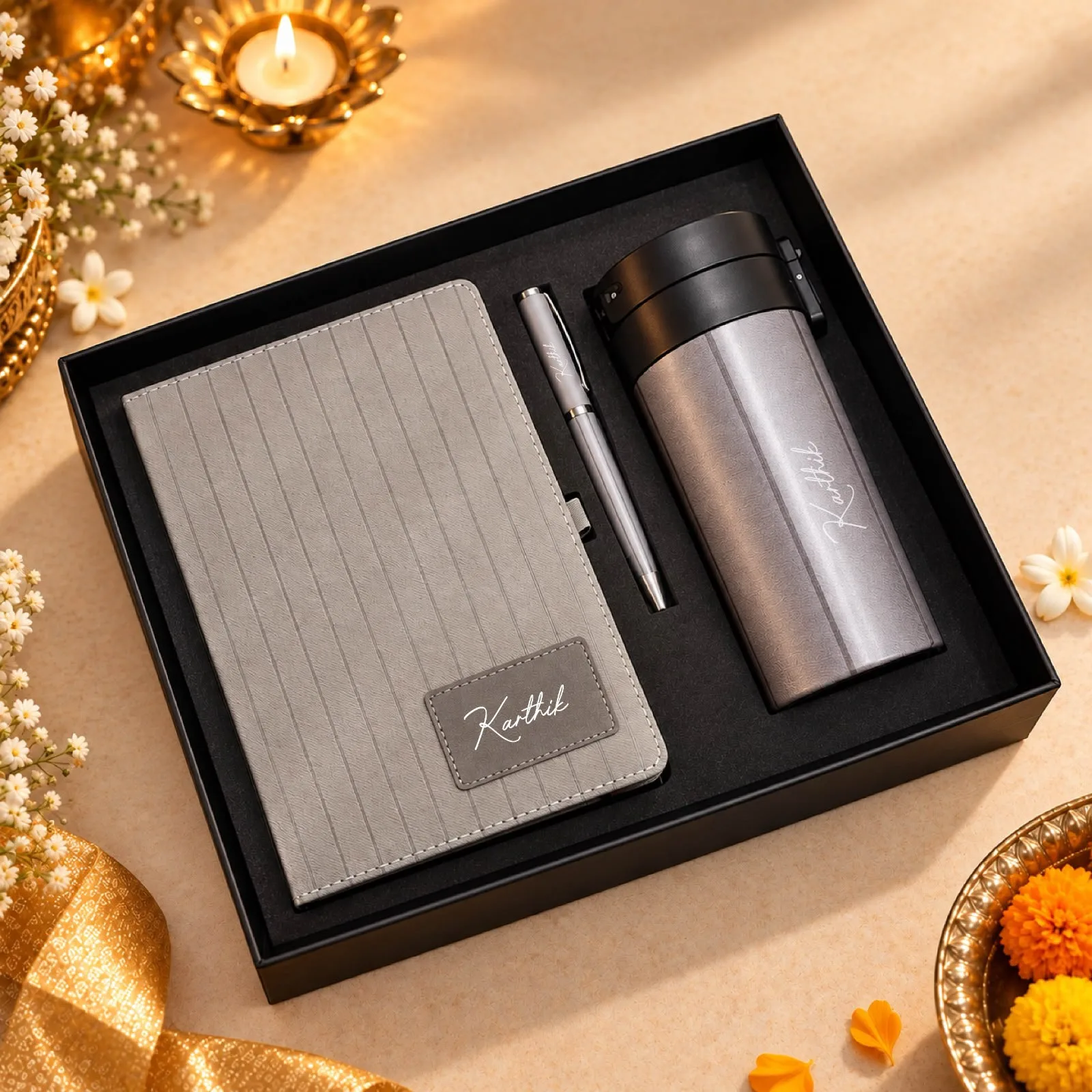 Personalized Premium Diwali Gifting Combo | Notebook, Pen & Travel Mug Gift Set thumbnail 2