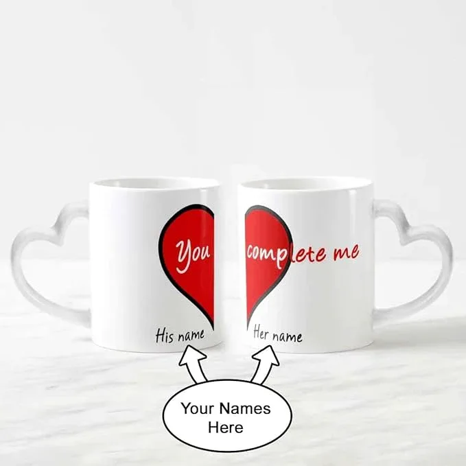 You Complete Me – Personalized Name Printed Couple Mug Set (Set of 2)