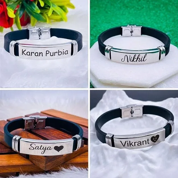 Custom Engraved Name Bracelet – Unisex Silver Finish Personalized Bracelet for Men & Women