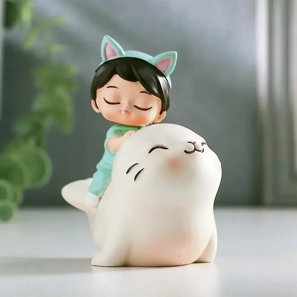 Resin Girl on Seal Fish car Dashboard Shaking Toys Bobble Head showpiece Gift for All Occasions thumbnail 1