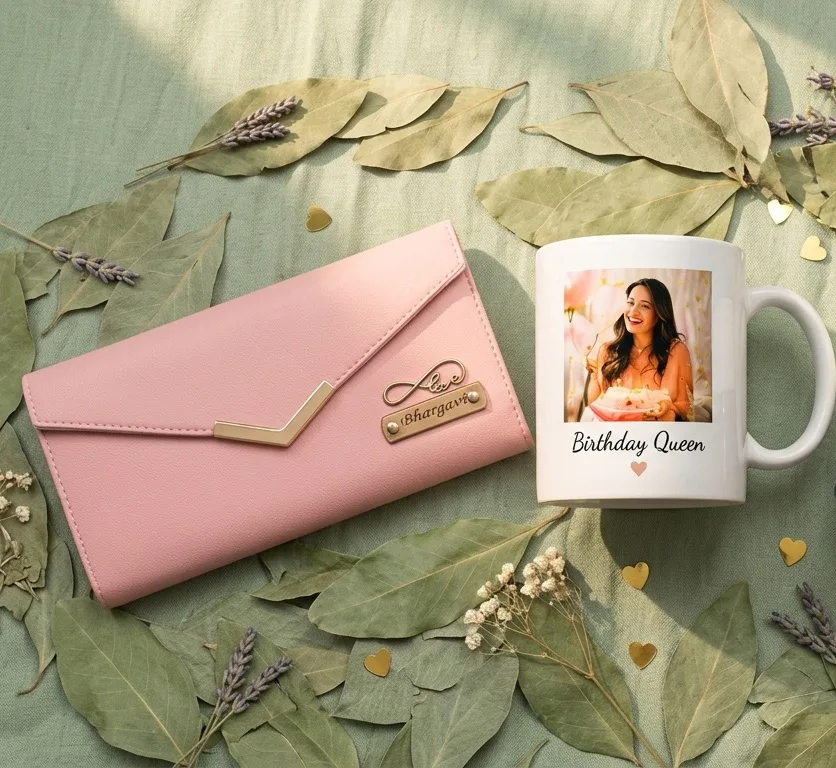 Custom Name Clutch Wallet & Personalised Photo Mug Gift Combo thumbnail 1