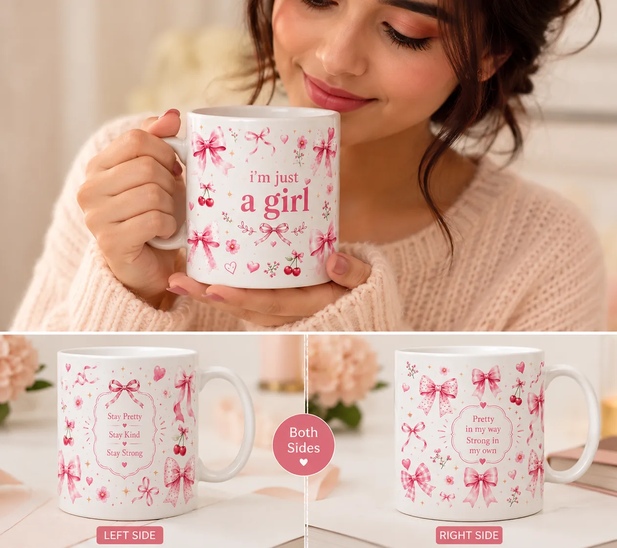 I'm Just A Girl – Coquette Bow Premium Ceramic Mug (11 oz) thumbnail 1