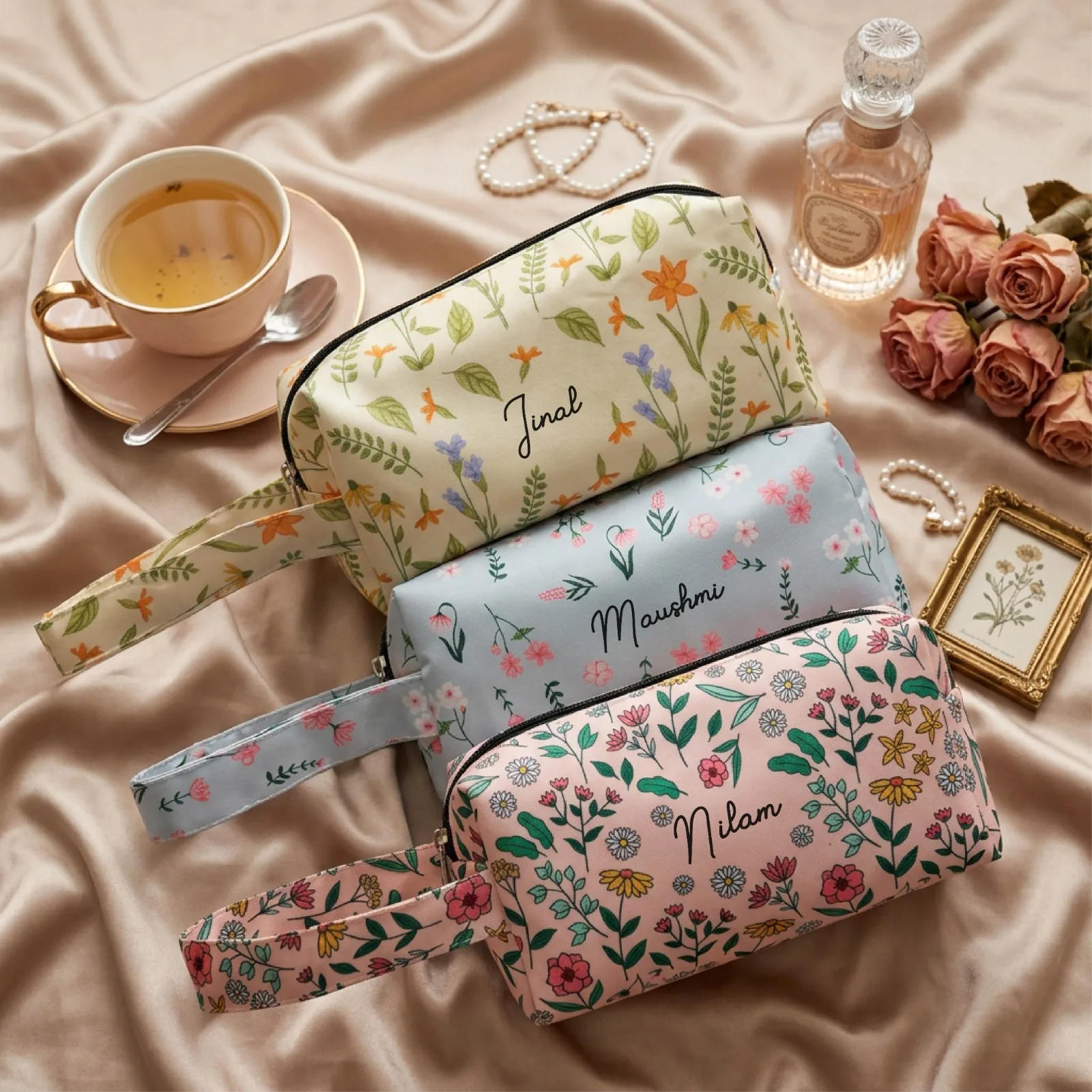 Customised Makeup Pouch with Name | Personalized Nylon Cosmetic Bag thumbnail 1