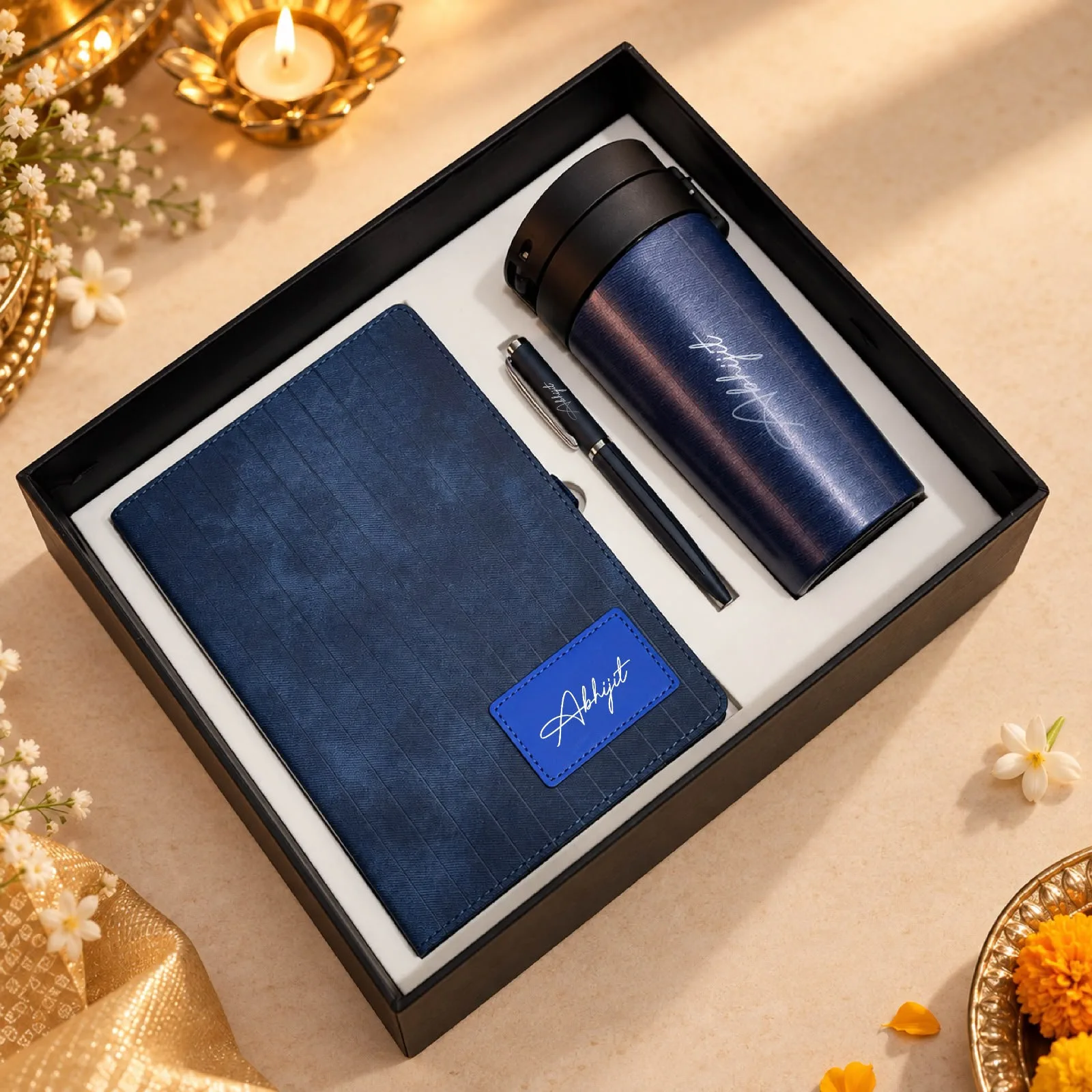 Personalized Premium Diwali Gifting Combo | Notebook, Pen & Travel Mug Gift Set thumbnail 1