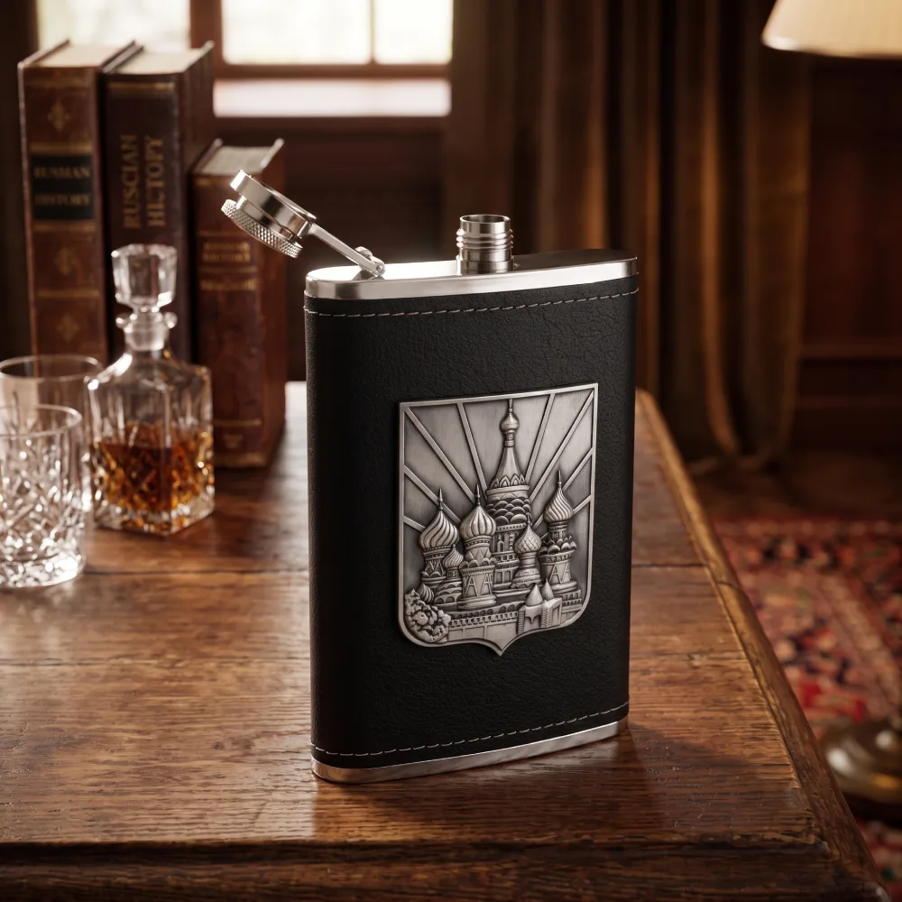 Premium Leatherette Wrapped Stainless Steel Hip Flask (9 oz / 270 ml)