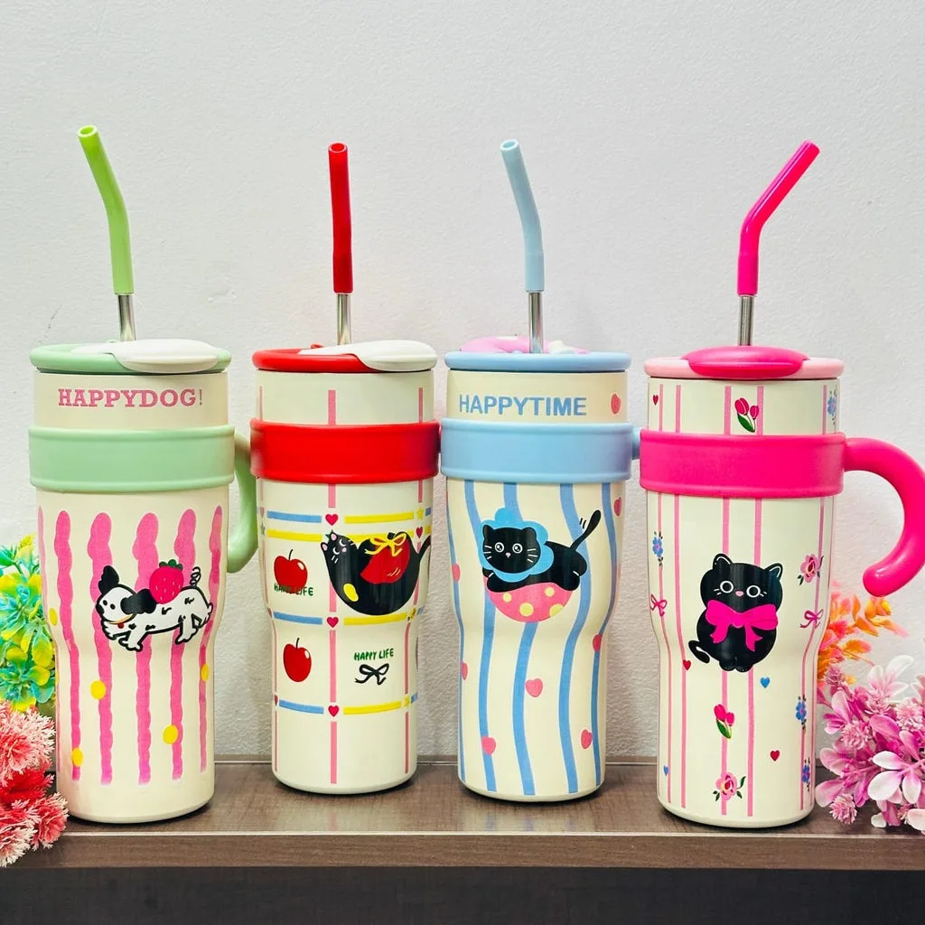 1200ml Stainless Steel Insulated Tumbler with Handle & Steel Straw | Leak Proof | 11hr Cold & 7hr Hot | Name Printing Available