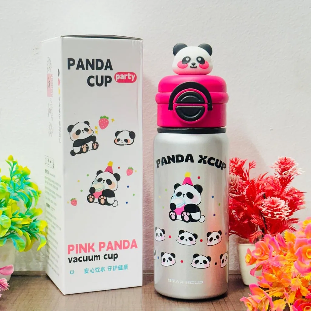 2 in 1 Panda Theme Stainless Steel Sipper Bottle | Insulated Hot & Cold Vacuum Flask | 500 ML (Pink Panda)
