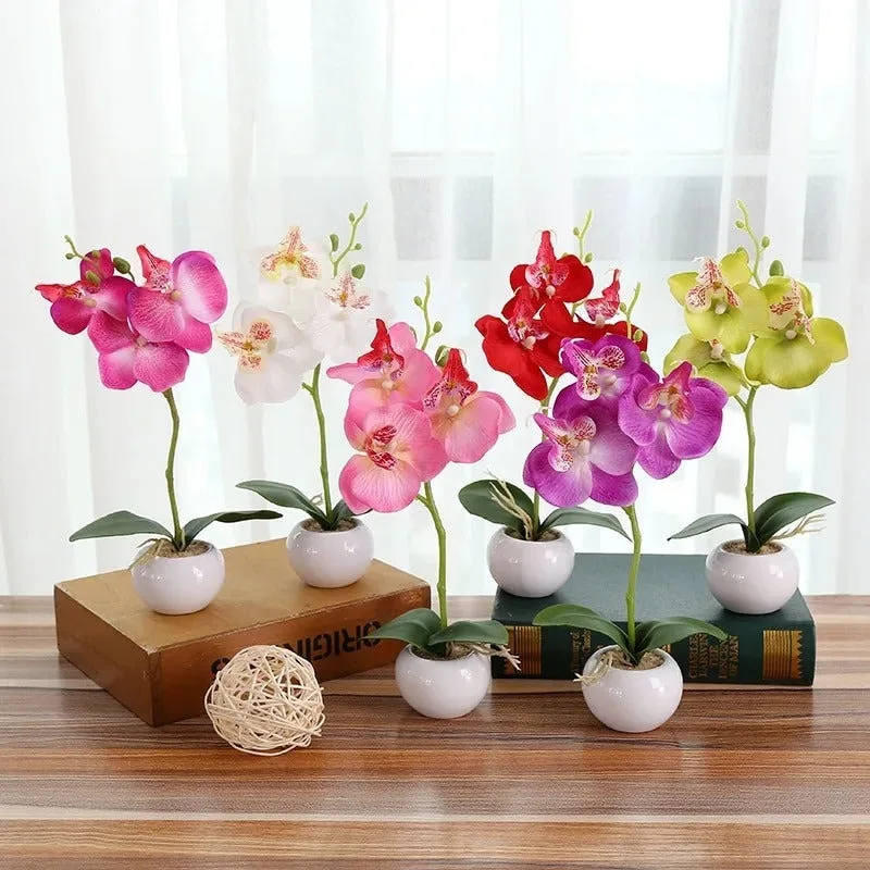 Artificial Orchids flowers with Ceramic Pot for Home Decoration