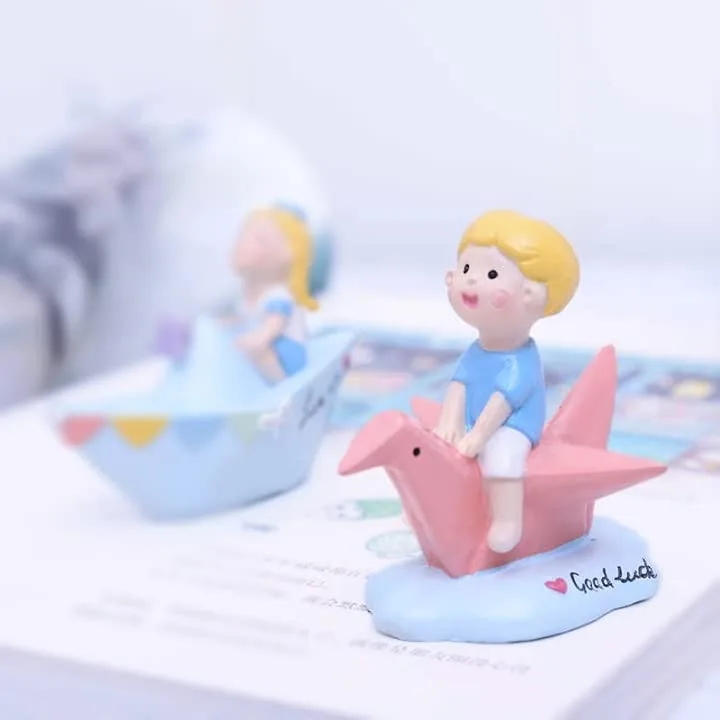 Boy on Paper Crane Good Luck Showpiece