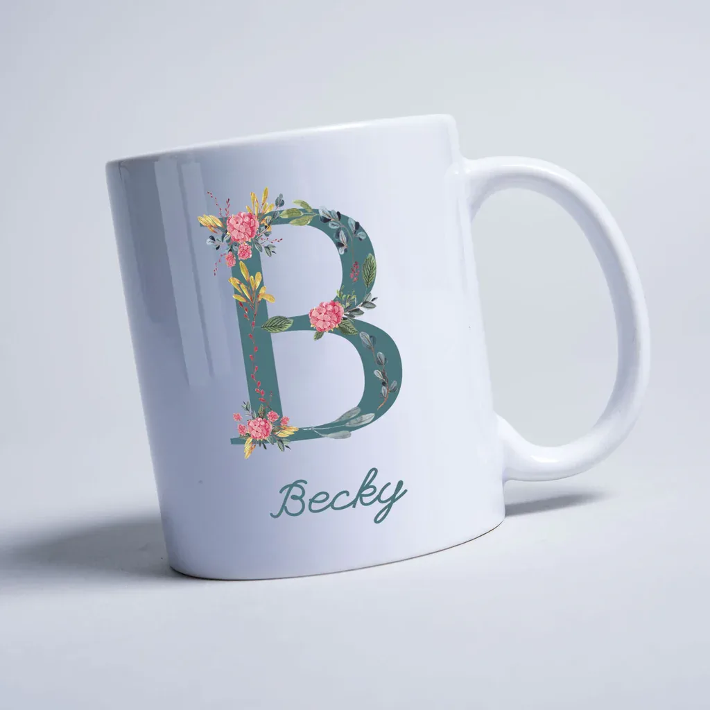 Personalised Mug - Watercolour Floral Initial
