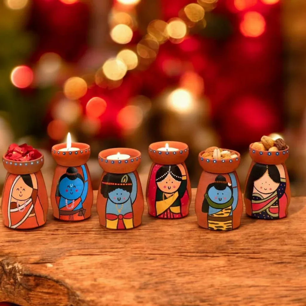 Handmade Terracotta Tealight Holder | Festive Diya with Holder | Diwali Decoration