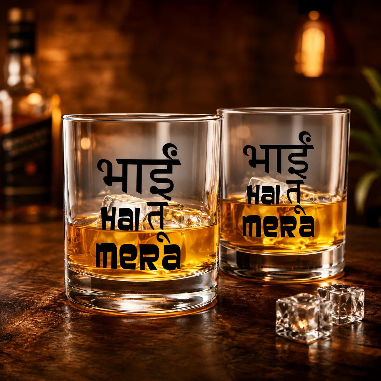Bhai Hai Tu Mera Printed Whiskey Glass 300 ml | Funny Quote Whisky Glass | Premium Transparent Drinkware Gift for Friends